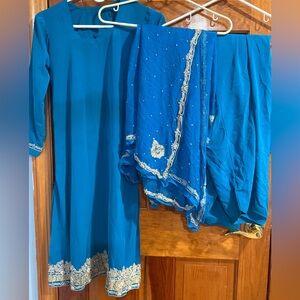 Elegant Blue Traditional Salwar Suit Outfit with Silver Embellishments